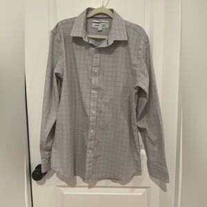 Old Navy Men's Gray and fuchsia Plaid Dress Shirt
